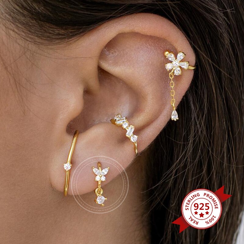 925 Sterling Silver Ear Needle Butterfly Hoop Earrings Colorful Crystal Animal Pendant Earrings for Women Party Fashion Jewelry