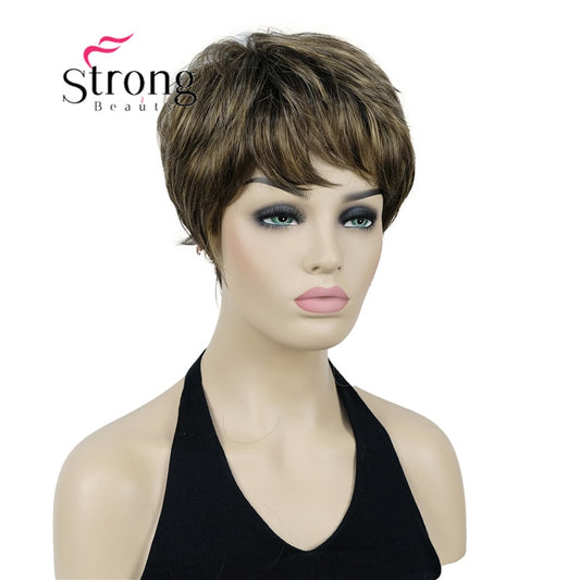 StrongBeauty Short Cute Brown Highlights Straight synthetic Women's Wig for Everyday COLOUR CHOICES