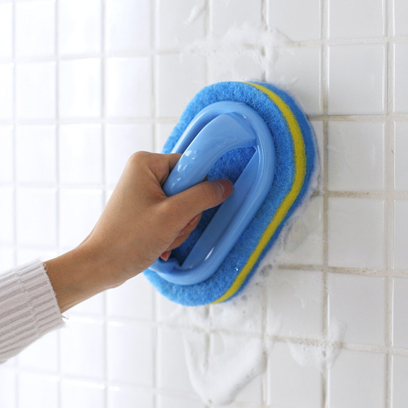 Kitchen Sponge Cleaning Bathroom Toilet Glass Wall Cleaning Bath Brush Handle Sponge Bath BottomBathtub Ceramic Cleaning Tools
