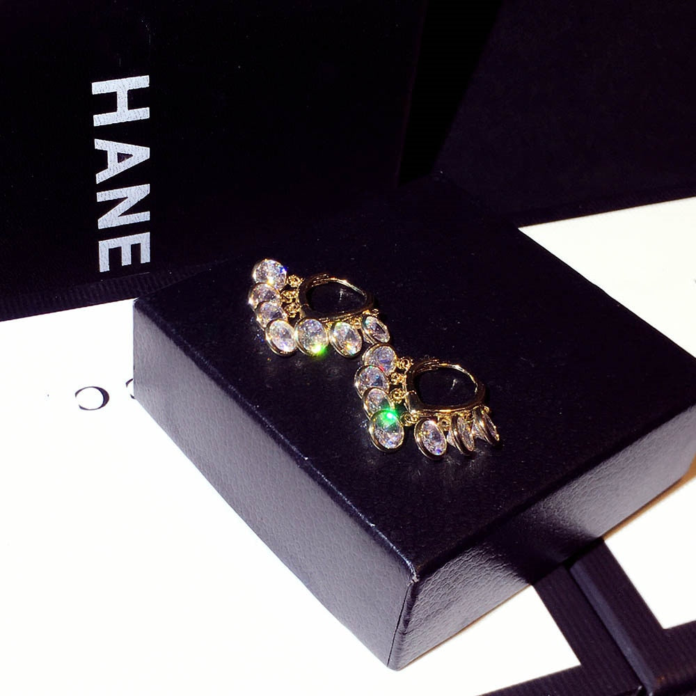 Shine Tassels Top Quality Zircon Earring Super Charm Rhinestone Temperament Fashion Engagement Ear Stud for Lady Wedding Pendant