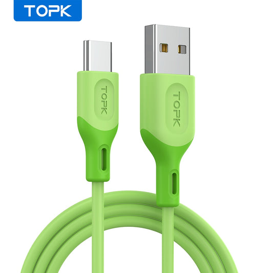 TOPK AN84 مايكرو USB نوع C كابل ل شاومي redmi نوت 9 3A شحن سريع السائل سيليكون الهاتف المحمول كابل البيانات لسامسونج