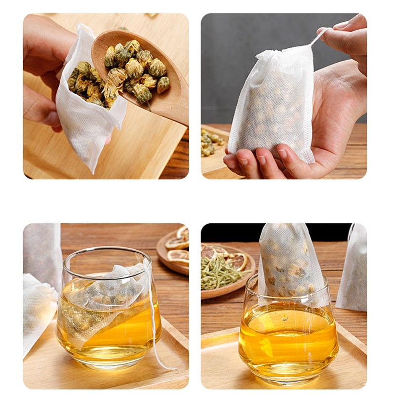 100pcs Tea Bags Non-woven Fabric Tea Filter Bags for Spice Tea Infuser with String Heal Seal Disposable Teabags Empty Tea Bags