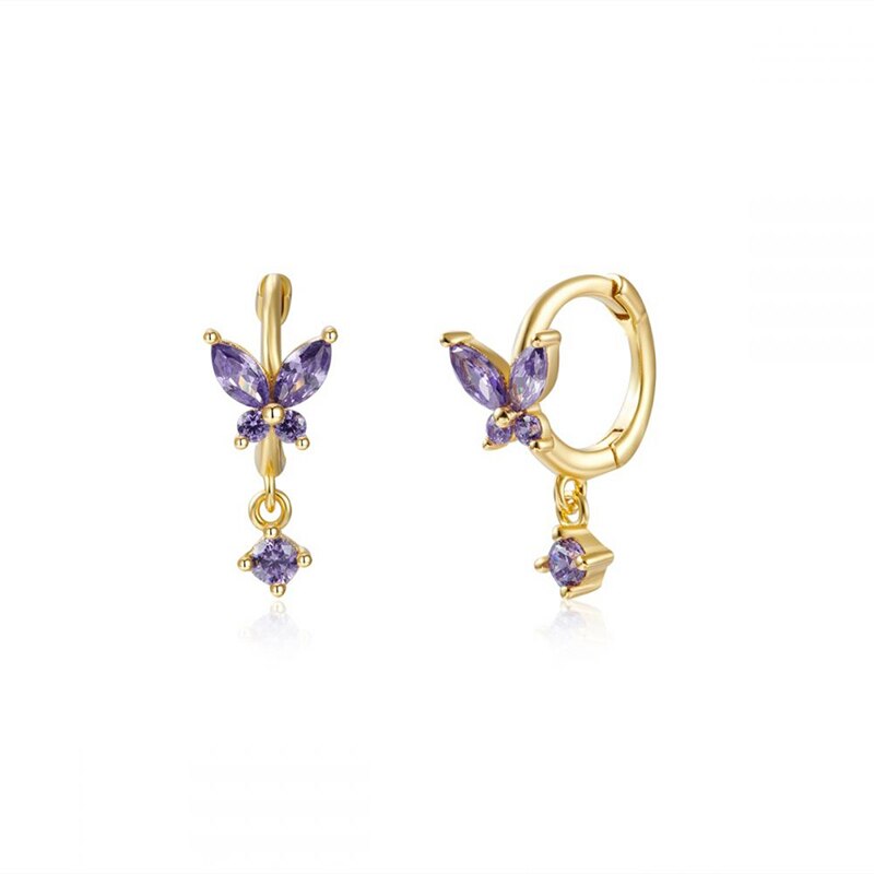 925 Sterling Silver Ear Needle Butterfly Hoop Earrings Colorful Crystal Animal Pendant Earrings for Women Party Fashion Jewelry