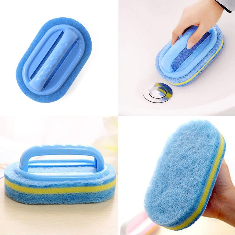 Kitchen Sponge Cleaning Bathroom Toilet Glass Wall Cleaning Bath Brush Handle Sponge Bath BottomBathtub Ceramic Cleaning Tools