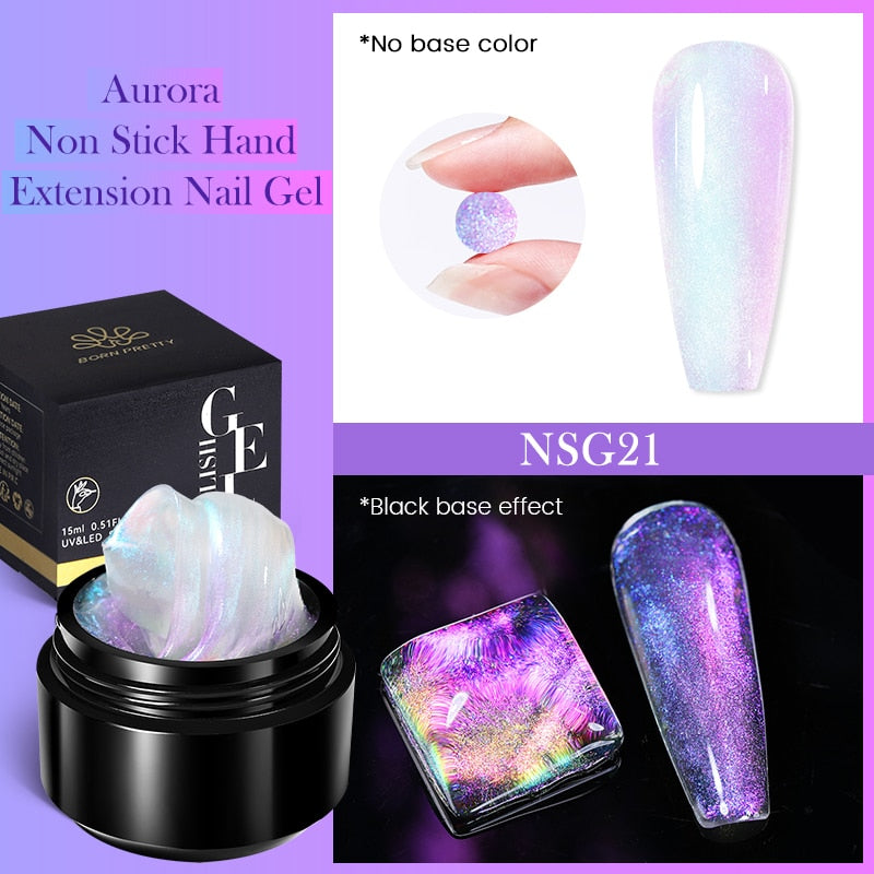 BORN PRETTY 15ML Non Stick Hand Solid Extension Nail Gel Clear Nude Pink Extension Gel Rhinestone Glue Gel Easy to Operate