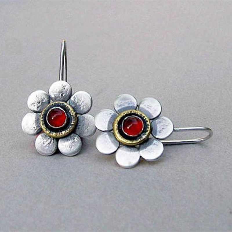 Vintage Ethnic Flower Drop Hanging Earring for Women Tredn Fashion Lovely Ear Pendant Dangle Earrings Jewelry Accessories
