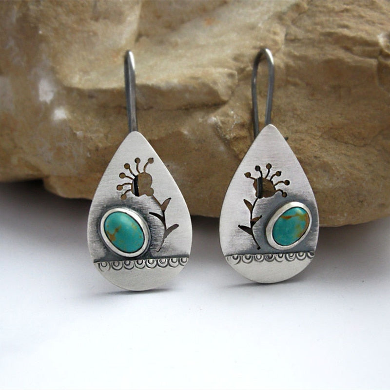Vintage Ethnic Flower Drop Hanging Earring for Women Tredn Fashion Lovely Ear Pendant Dangle Earrings Jewelry Accessories