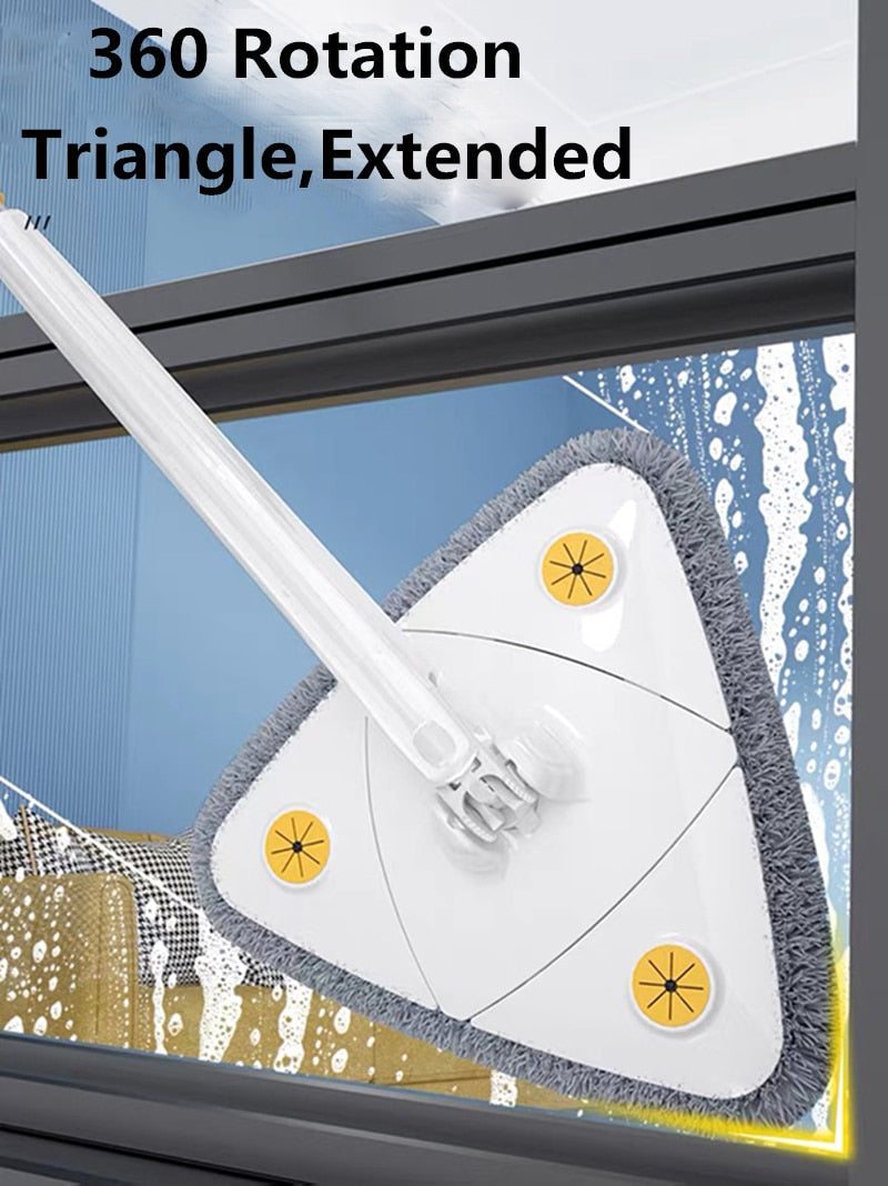 NEW Extended Triangle Mop 360 Twist Squeeze Wringing XType Window Glass Toilet Bathrrom Floor Household Cleaning Ceiling Dusting