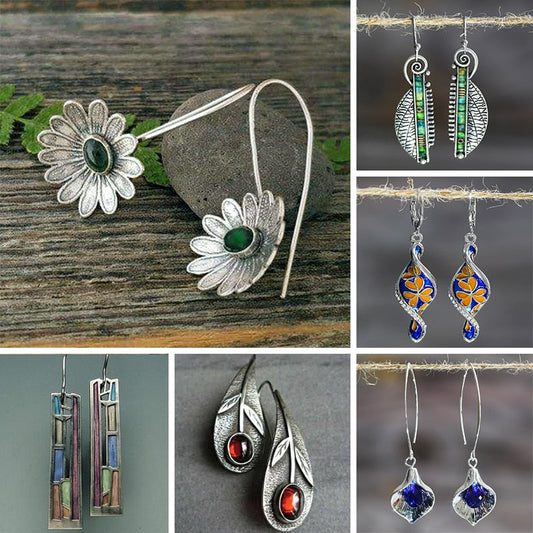 Vintage Ethnic Flower Drop Hanging Earring for Women Tredn Fashion Lovely Ear Pendant Dangle Earrings Jewelry Accessories