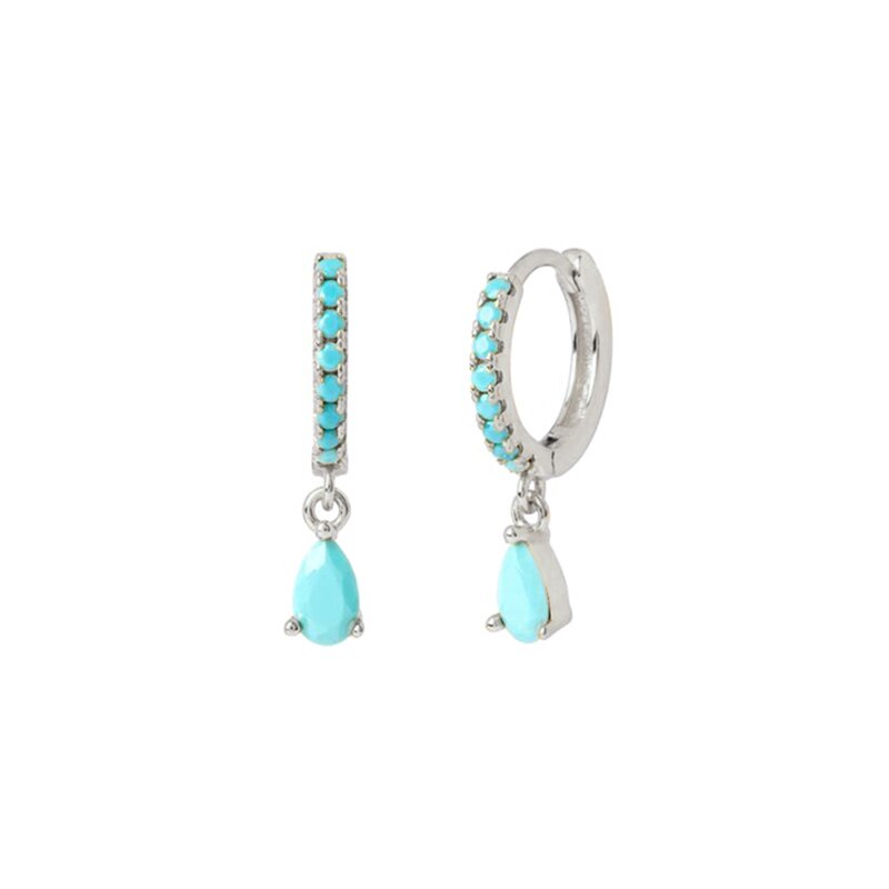 2022 Trend Blue Turquoises Series Hoop Earrings 925 Sterling Silver Ear Needle Small Earrings For Women Delicate Jewelry Pendant