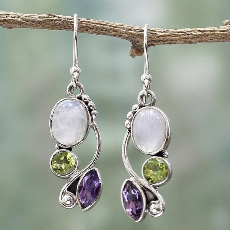 Boho Dangle Earrings for Women Vintage Selenite Turquoise Drop Earrings Ethnic Retro Pendant Ear Hook Beach Party Jewelry Gift