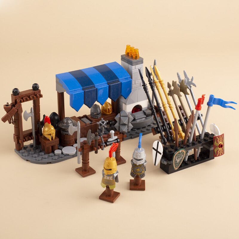 Medieval Castle Wall Model Building Blocks Ancient Military Siege Weapons Tent Watchtower Chariot Bonfire Carriage Bricks Toys
