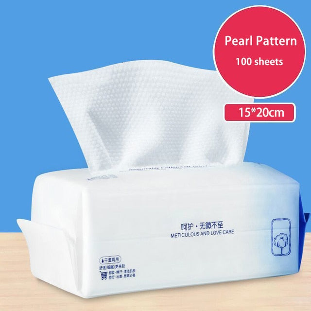 100 Count Disposable Face Towel Cotton Tissue Soft Thick Dry Wipe Reusable Makeup Remover Pads Facial Cleansing Tissue