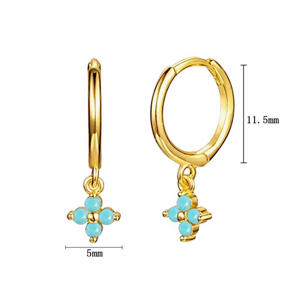 2022 Trend Blue Turquoises Series Hoop Earrings 925 Sterling Silver Ear Needle Small Earrings For Women Delicate Jewelry Pendant