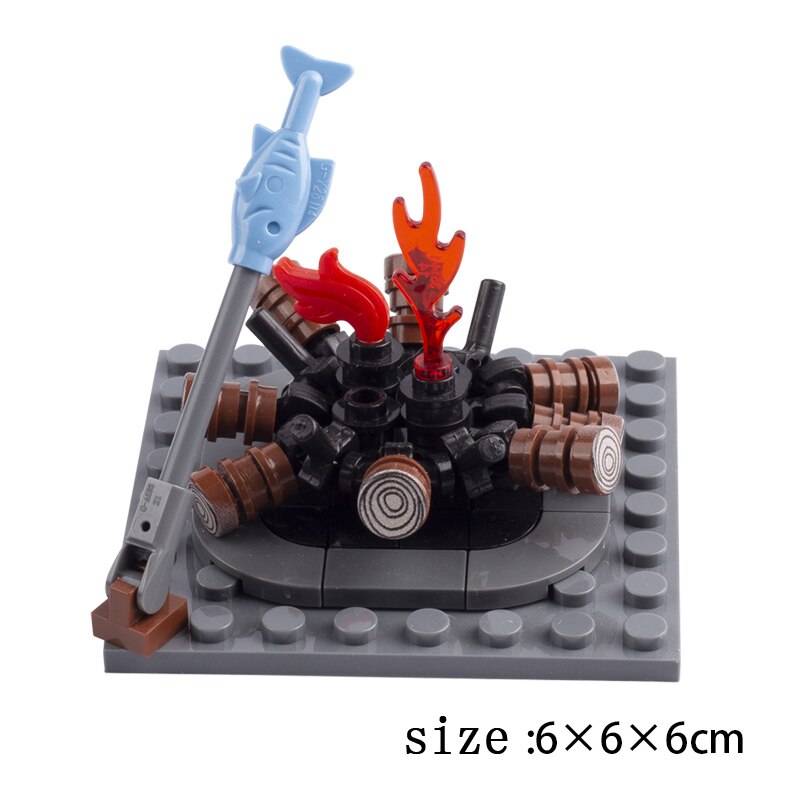 Medieval Castle Wall Model Building Blocks Ancient Military Siege Weapons Tent Watchtower Chariot Bonfire Carriage Bricks Toys