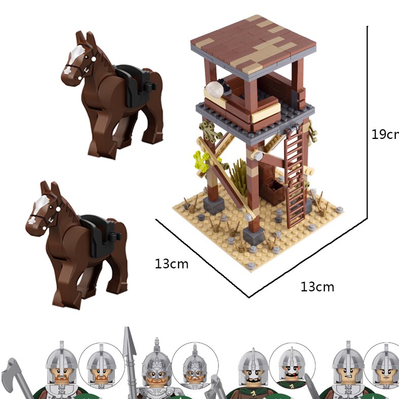 Medieval Castle Wall Model Building Blocks Ancient Military Siege Weapons Tent Watchtower Chariot Bonfire Carriage Bricks Toys