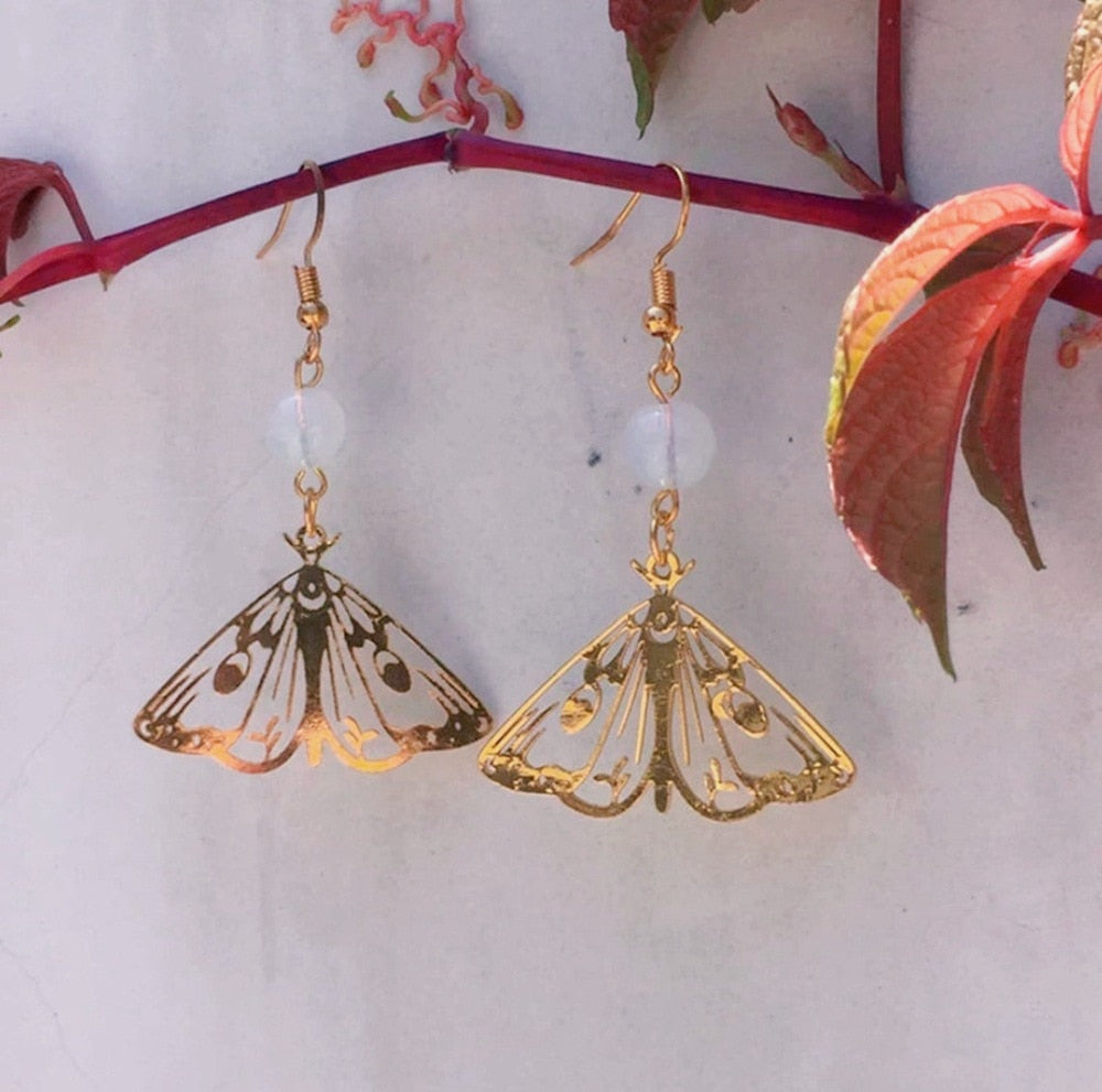 Moth Charm Gold Plated Earrings For Women Girls Boho Jewelry Accessories Hollow Butterfly Pendants Ear Hooks Beautiful Earring