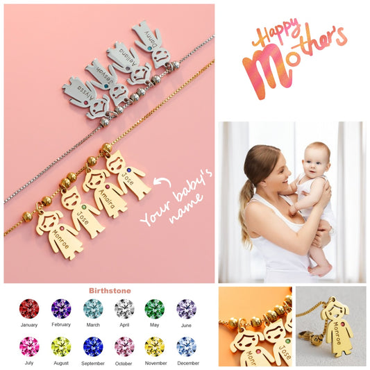 PolishedPlus Personalize Necklace for Women Gift Customize Name Necklaces Cute Baby Charm with Birthstone Pendant Mother&#39;s Day