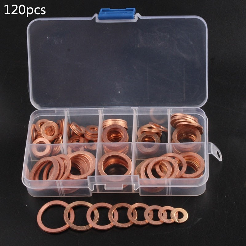 280/200/120/100Pcs Copper Sealing Solid Gasket Washer Sump Plug Oil For Boat Crush Flat Seal Ring Tool Hardware Accessories