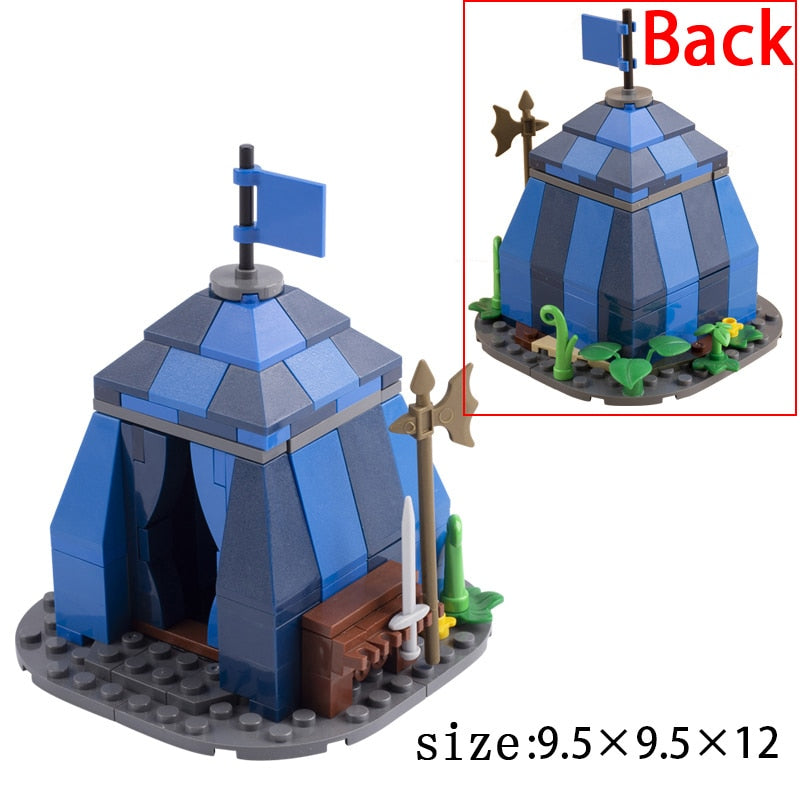 Medieval Castle Wall Model Building Blocks Ancient Military Siege Weapons Tent Watchtower Chariot Bonfire Carriage Bricks Toys