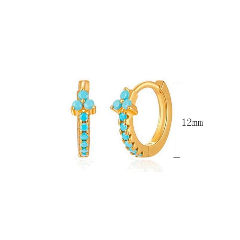 2022 Trend Blue Turquoises Series Hoop Earrings 925 Sterling Silver Ear Needle Small Earrings For Women Delicate Jewelry Pendant