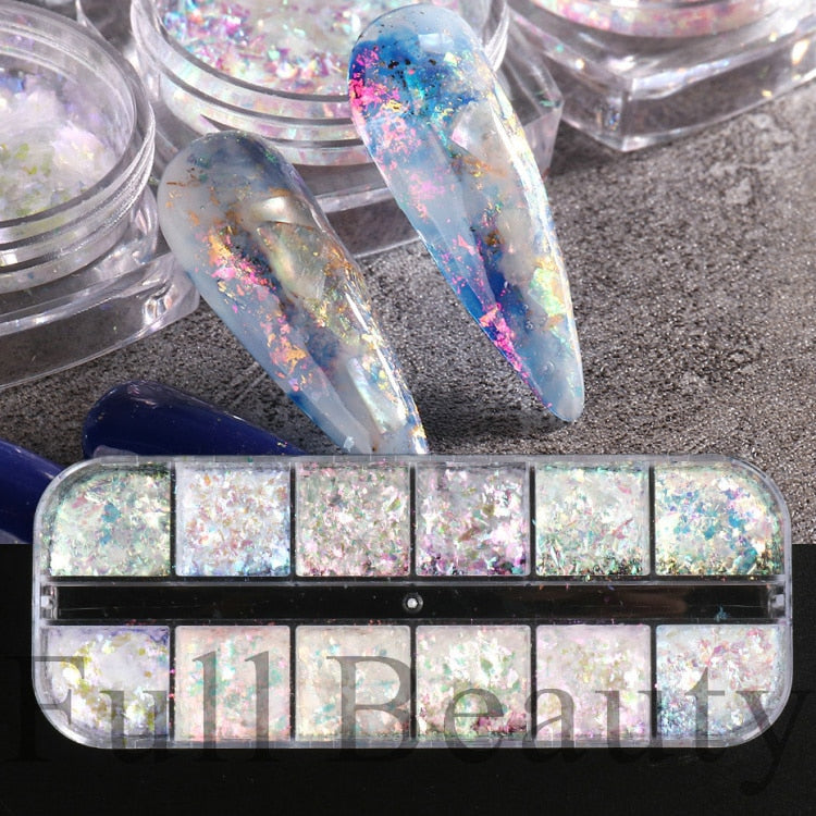 Iridescent Mixed Hexagon Nail Glitter Sequins Holo Flakes Nail Art Powder Gel Polish Paillette Manicure Accessories LADJ01-12-2