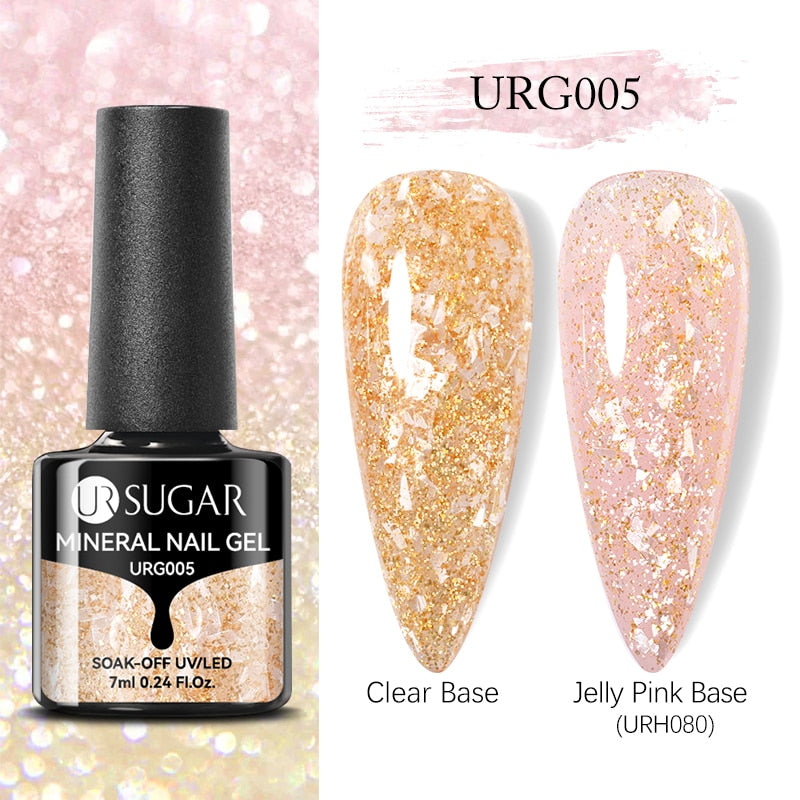 UR SUGAR 7ml Gold Glitter Gel Nail Polish Platinum Shining Mineral Sequins Soak Off UV LED Gel Nail Semi Permanent Manicure
