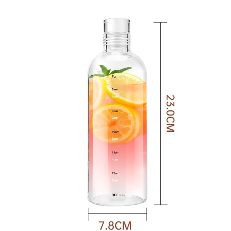 Botella de agua de vidrio de gran capacidad con marcador de tiempo, cubierta transparente para bebida de agua, leche, jugo, taza Simple, regalo de cumpleaños, 750ml