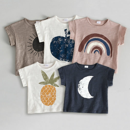 Fashion Kids Summer T-shirts Slub Cotton Toddler Baby Clothes Children Tops Tees For Boys &amp; Girls
