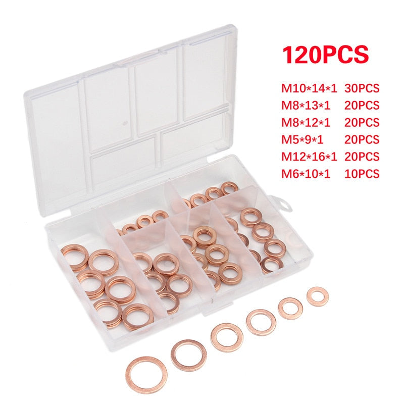 280/200/120/100Pcs Copper Sealing Solid Gasket Washer Sump Plug Oil For Boat Crush Flat Seal Ring Tool Hardware Accessories