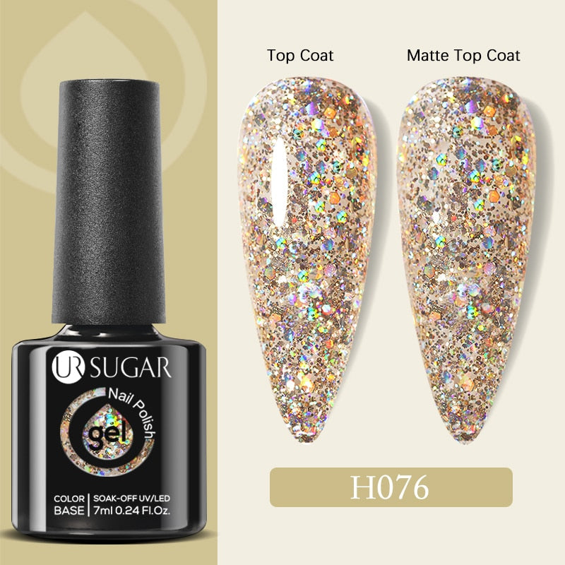 UR SUGAR 7ml Gold Glitter Gel Nail Polish Platinum Shining Mineral Sequins Soak Off UV LED Gel Nail Semi Permanent Manicure