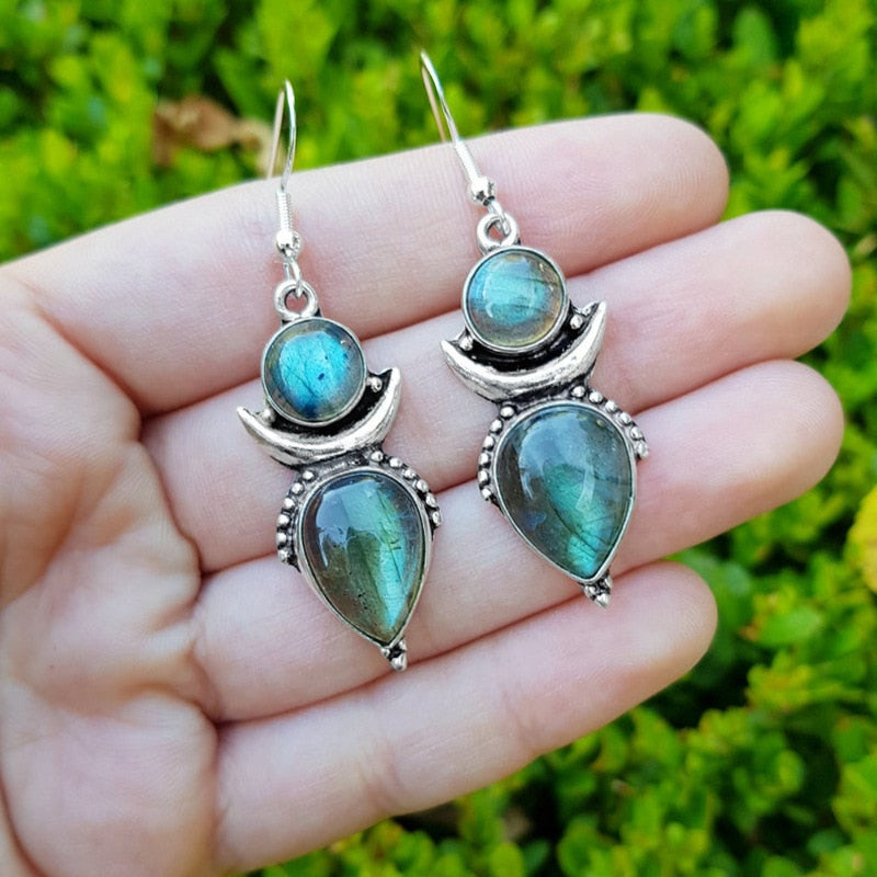 Boho Dangle Earrings for Women Vintage Selenite Turquoise Drop Earrings Ethnic Retro Pendant Ear Hook Beach Party Jewelry Gift