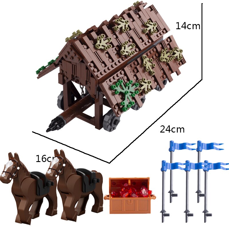 Medieval Castle Wall Model Building Blocks Ancient Military Siege Weapons Tent Watchtower Chariot Bonfire Carriage Bricks Toys