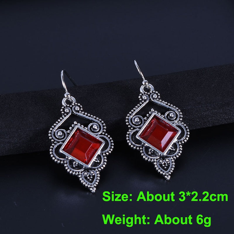 Boho Dangle Earrings for Women Vintage Selenite Turquoise Drop Earrings Ethnic Retro Pendant Ear Hook Beach Party Jewelry Gift