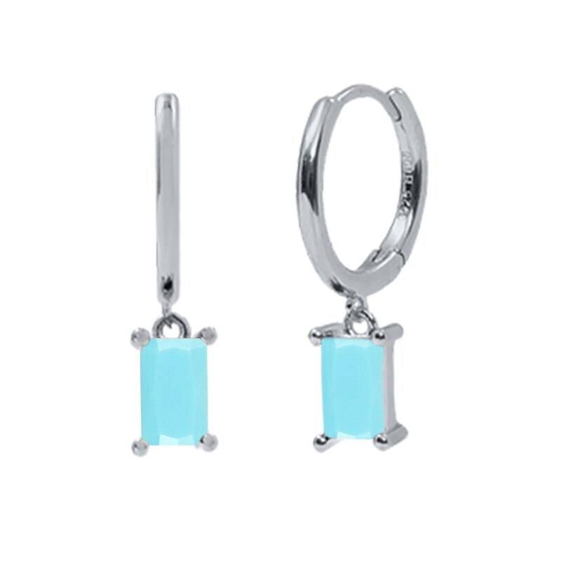 2022 Trend Blue Turquoises Series Hoop Earrings 925 Sterling Silver Ear Needle Small Earrings For Women Delicate Jewelry Pendant