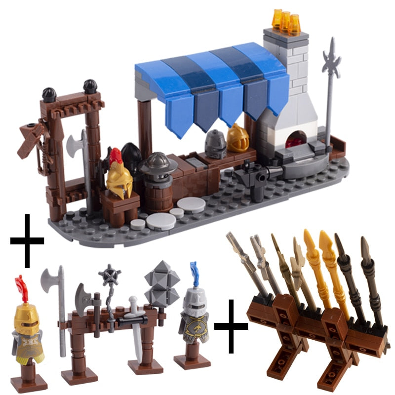 Medieval Castle Wall Model Building Blocks Ancient Military Siege Weapons Tent Watchtower Chariot Bonfire Carriage Bricks Toys