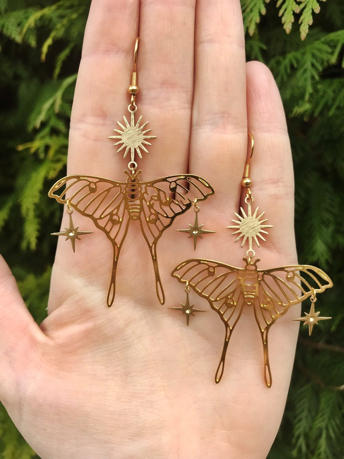 Moth Charm Gold Plated Earrings For Women Girls Boho Jewelry Accessories Hollow Butterfly Pendants Ear Hooks Beautiful Earring