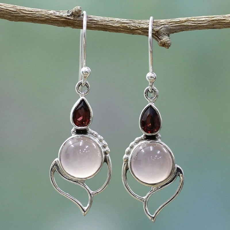 Boho Dangle Earrings for Women Vintage Selenite Turquoise Drop Earrings Ethnic Retro Pendant Ear Hook Beach Party Jewelry Gift