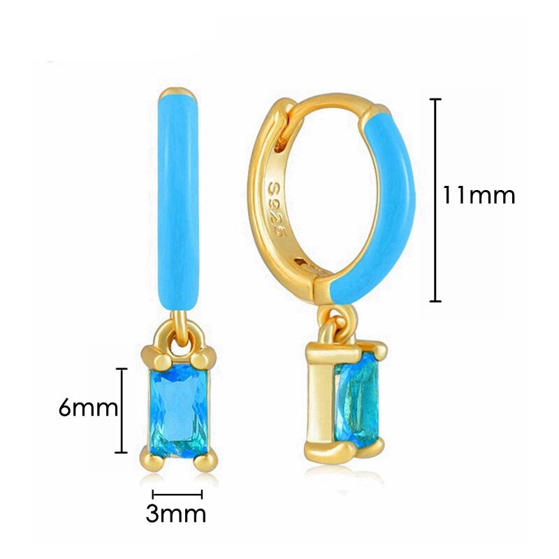 2022 Trend Blue Turquoises Series Hoop Earrings 925 Sterling Silver Ear Needle Small Earrings For Women Delicate Jewelry Pendant