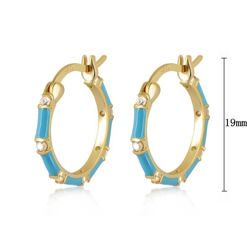 2022 Trend Blue Turquoises Series Hoop Earrings 925 Sterling Silver Ear Needle Small Earrings For Women Delicate Jewelry Pendant