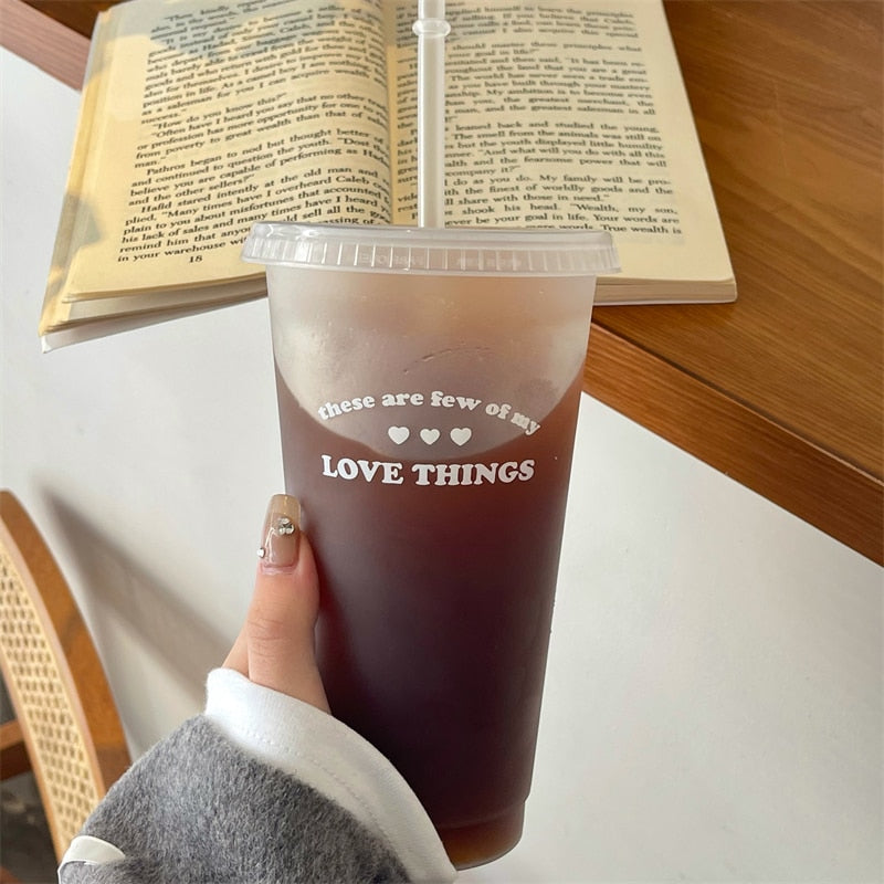 Cute Water Bottle For Coffee Juice Milk Tea Kawaii Plastic Cold Cups With Lid Straw Portable Reusable Drinking Bottle BPA Free