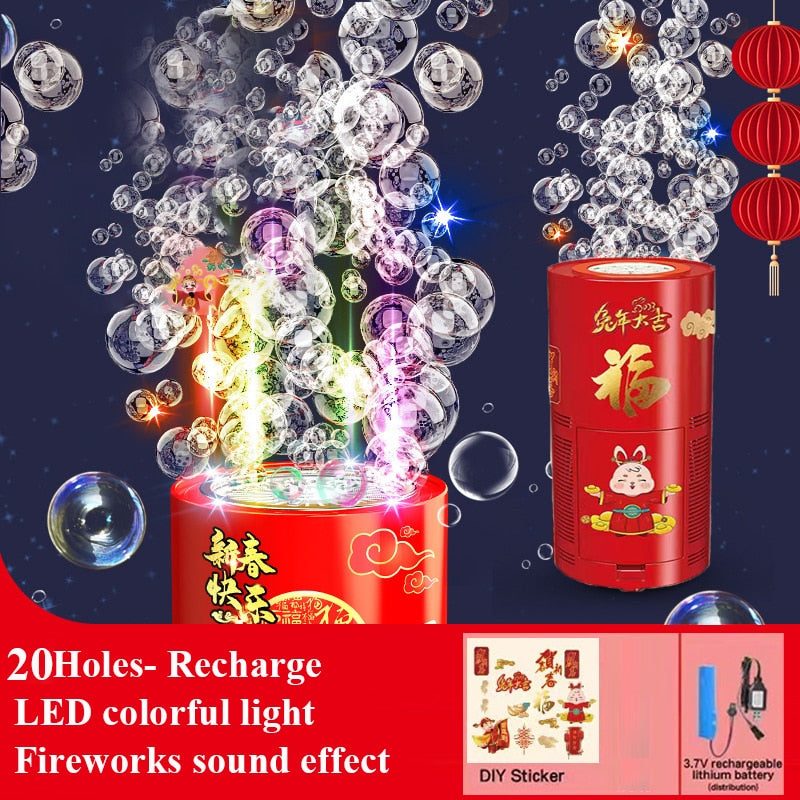 Automatic Fireworks Bubble Machine With Flash Lights Sounds Kids Toys Pro Party New Year Wedding Celebrate Bubble Machines