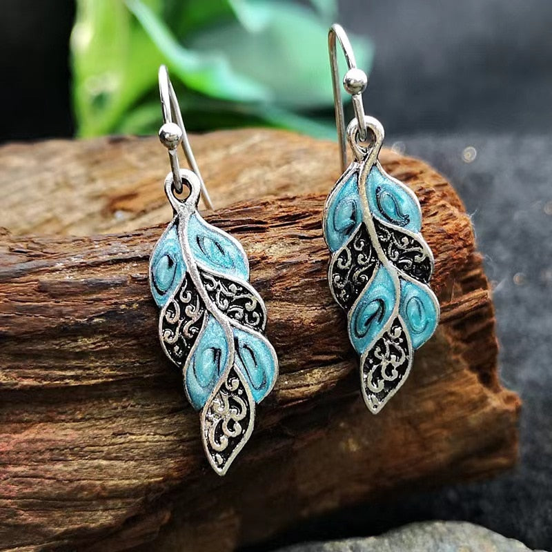 Boho Dangle Earrings for Women Vintage Selenite Turquoise Drop Earrings Ethnic Retro Pendant Ear Hook Beach Party Jewelry Gift
