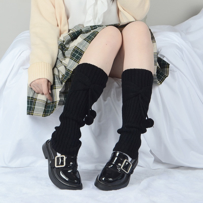 Lolita Long Socks Women Leg Warmers Knitted Warm Foot Cover White Arm Warmer Ladies Autumn Winter Crochet Socks Boot Cuffs