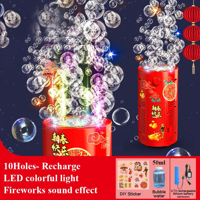 Automatic Fireworks Bubble Machine With Flash Lights Sounds Kids Toys Pro Party New Year Wedding Celebrate Bubble Machines