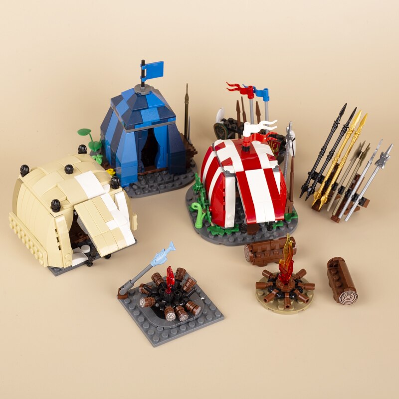 Medieval Castle Wall Model Building Blocks Ancient Military Siege Weapons Tent Watchtower Chariot Bonfire Carriage Bricks Toys