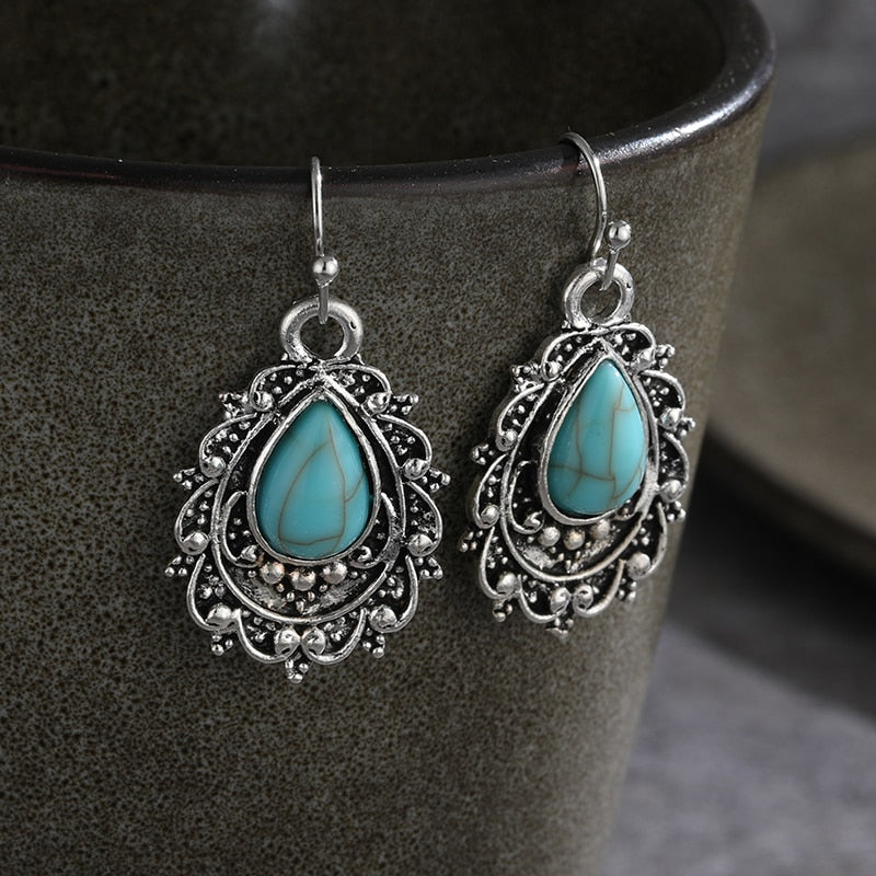 Vintage Ethnic Flower Drop Hanging Earring for Women Tredn Fashion Lovely Ear Pendant Dangle Earrings Jewelry Accessories