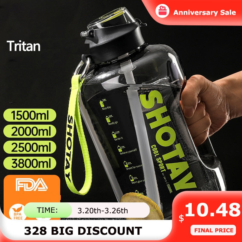 2 Liter Water Bottle with Straw Large Portable Travel Bottles For Training Sport Fitness Cup with Time Scale FDA Free
