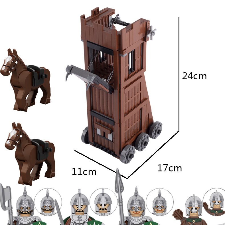 Medieval Castle Wall Model Building Blocks Ancient Military Siege Weapons Tent Watchtower Chariot Bonfire Carriage Bricks Toys