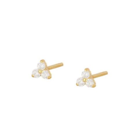 New Stainless Steel Cubic Zirconia Link Chain Ear Studs Earrings For Women Triangle Pendant Cartilage Earrings Piercing Jewelry